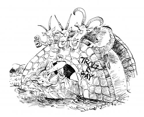 Cartoon: Book Illustration (medium) by Ian Baker tagged fairy,tale,billy,goats,gruff,grimm
