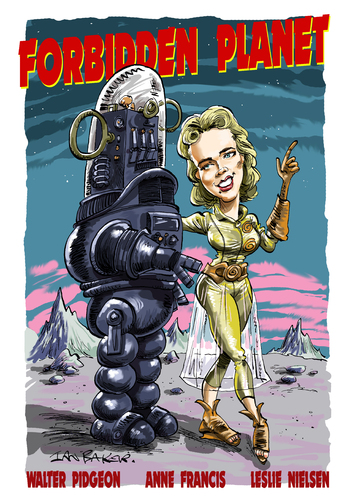 Cartoon: Forbidden Planet (medium) by Ian Baker tagged forbidden,planet,anne,francis,walter,pidgeon,leslie,nielsen,space,sci,fi,50s,cinema,hollywood,robbie,robot