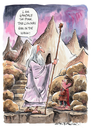 Cartoon: Gandalf (medium) by Ian Baker tagged gandalf,hobbit,lord,of,the,rings,pink,white,middle,earth,film,exhibition