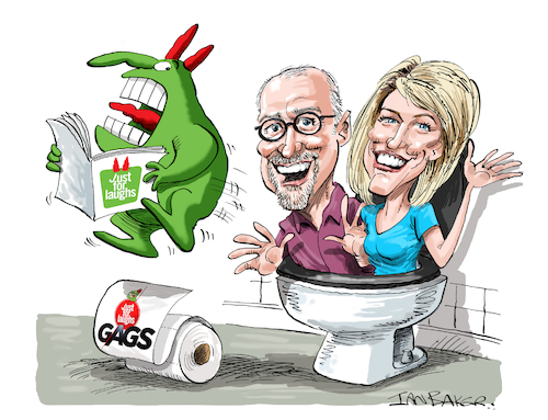 Cartoon: Just For Laughs Gags (medium) by Ian Baker tagged just,for,laughs,marie,pierre,bouchard,denis,levasseur,gags,canada,montreal,comedy,festival,pranks,ian,baker,cartoon,caricature,cartoonist,tv,television,victor,logo