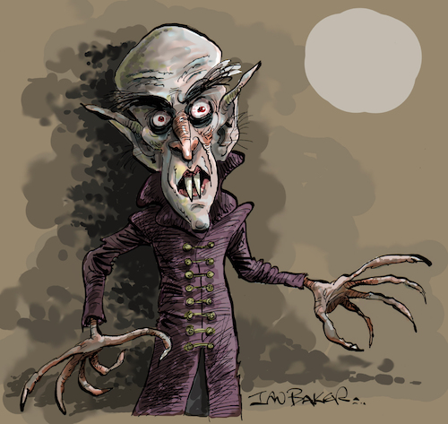 Cartoon: Nosferatu (medium) by Ian Baker tagged nosferatu,murnau,bram,stoker,max,schreck,vampire,count,orlock,ian,baker,cartoon,caricature,horror,transylvania,dracula