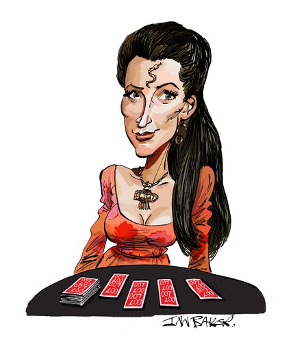 Cartoon: Solitaire (medium) by Ian Baker tagged live,and,let,die,007,james,bond,seventies,tarot,paranormal,caricature,solitaire,jane,seymour,roger,moore,spy