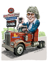 Cartoon: C W McCall Convoy (small) by Ian Baker tagged mccall,convoy,70s,film,truck,trucking,cb,radio,thriller,comedy,rubber,duck,ian,baker,cartoon,caricature,parody,gag,stop,highway,interstate,usa,america,song