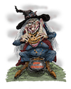 Cartoon: Halloween Witch (small) by Ian Baker tagged halloween,witch,pumpkin,eat,fall,autumn,spooky,monster,creature,horror,paranormal,evil,occult,trick,or,treat,old,woman,ian,baker,cartoon,caricature