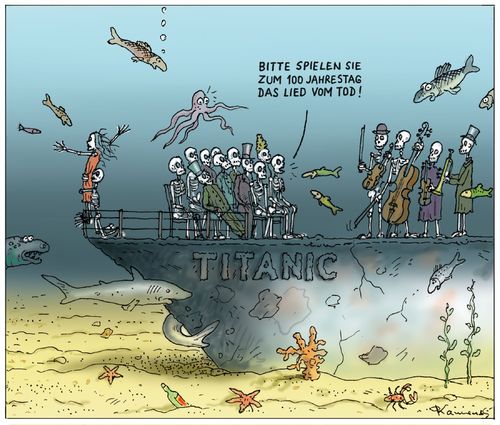 Cartoon: 100 Jahre Titanic (medium) by marian kamensky tagged 100,jahre,titanic,untergang,schiffskatastrophe,captain,edward,smith,titanic,untergang,schiffskatastrophe