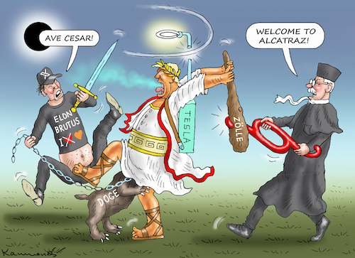 Cartoon: ÄRGER IM PARADIES (medium) by marian kamensky tagged musk,trump,zuckerberg,bezos,felon,and,elon,in,panama,zölle,diktator,selenskyj,putin,ukraine,usa,tesla,doge,musk,trump,zuckerberg,bezos,felon,and,elon,in,panama,zölle,diktator,selenskyj,putin,ukraine,usa,tesla,doge