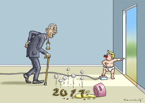 Cartoon: ALLES GUT NUR NICHTS OK 2017 (medium) by marian kamensky tagged obama,trump,präsidentenwahlen,usa,baba,vanga,republikaner,demokraten,tv,duell,versus,clinton,supermond,stephen,bannon,faschismus,obama,trump,präsidentenwahlen,usa,baba,vanga,republikaner,demokraten,tv,duell,versus,clinton,supermond,stephen,bannon,faschismus