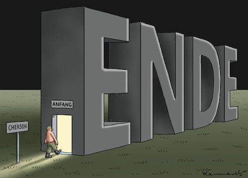 Cartoon: ANFANG VOM ENDE (medium) by marian kamensky tagged flucht,aus,cherson,putin,ukraine,flucht,aus,cherson,putin,ukraine