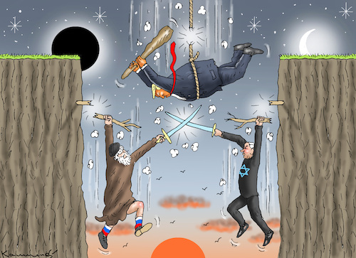 Cartoon: ARMAGEDDONISTEN (medium) by marian kamensky tagged humanitarian,aid,netanyahu,gaza,hamas,un,ghf,irans,verbündete,humanitarian,aid,netanyahu,gaza,hamas,un,ghf,irans,verbündete