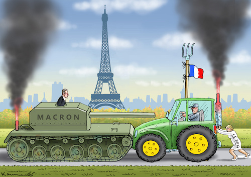 Cartoon: BAUERNPROTESTE IN FRANKREICH (medium) by marian kamensky tagged bauernproteste,in,frankreich,le,pen,macron,bauernproteste,in,frankreich,le,pen,macron