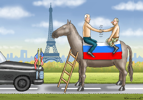 Cartoon: BIDEN UND PUTIN IN PARIS (medium) by marian kamensky tagged putins,bescherung,ukraine,provokation,baerbock,lawrow,nato,scholz,in,der,und,russland,biden,osterweiterung,putins,bescherung,ukraine,provokation,baerbock,lawrow,nato,scholz,in,der,und,russland,biden,osterweiterung