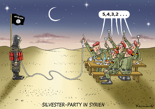 Cartoon: Bundeswehr in Syrien (medium) by marian kamensky tagged irak,isis,al,baghdadi,kaida,terrorismus,assad,obama,usa,eu,putin,boko,haram,ramadan,tunesien,pamyra,schlepper,bundeswehr,irak,isis,al,baghdadi,kaida,terrorismus,assad,obama,usa,eu,putin,boko,haram,ramadan,tunesien,pamyra,schlepper,bundeswehr