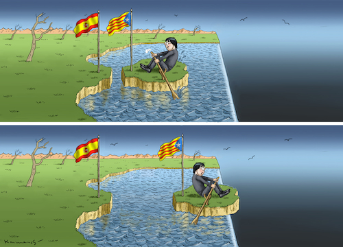 Cartoon: CARLES PUIGDEMONT RUDERT ZURÜCK (medium) by marian kamensky tagged rajoy,und,carles,puigdemont,katalonien,referendum,abspaltung,rajoy,und,carles,puigdemont,katalonien,referendum,abspaltung