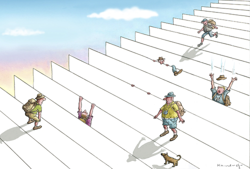 Cartoon: Curiously Travels (medium) by marian kamensky tagged humor,treppe,leiter,touristen,ferien,verreisen,urlaub,abenteuer