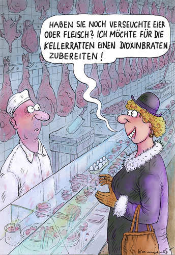 Cartoon: Dioxinbraten (medium) by marian kamensky tagged humor,dioxin,ei,skandal,lebensmittel,eier,verunreinigung,grenzwert,verseuchung,vergiftung,gift,futtermittel,essen,tierfutter,nahrung,ernährung,restaurant,frühstück