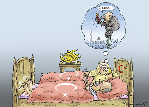 Cartoon: ERDOWAHNS FEUCHTE TRÄUME (medium) by marian kamensky tagged cumhuriyet,erdogan,pressefreiheit,türkei,merkel,cumhuriyet,erdogan,pressefreiheit,türkei,merkel