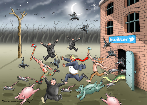 Cartoon: FASCHISTENBEFREIUNG BEI TWITTER (medium) by marian kamensky tagged musk,befreit,twitter,trump,midterms,nancy,pelosi,musk,befreit,twitter,trump,midterms,nancy,pelosi