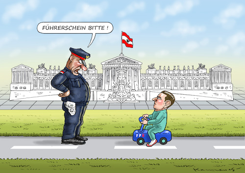 Cartoon: FÜHRERSCHEIN FÜR BABY KURZ (medium) by marian kamensky tagged nationalratswahlen,in,österreich,kurz,kern,strache,nationalratswahlen,in,österreich,kurz,kern,strache