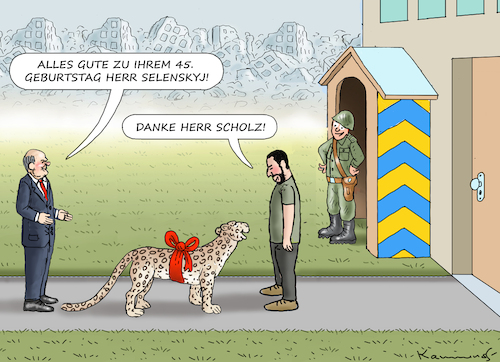 Cartoon: GEBURTSTAGSGESCHENK (medium) by marian kamensky tagged verteidigungsministerium,boris,pistorius,leopard,verteidigungsministerium,boris,pistorius,leopard