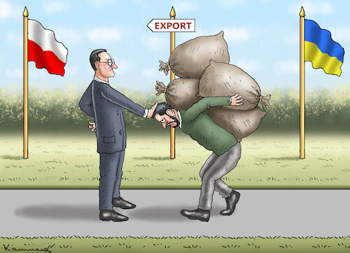 Cartoon: GETREIDEEXPORT-PROBLEME (medium) by marian kamensky tagged getreideexport,probleme,polen,ukraine,getreideexport,probleme,polen,ukraine