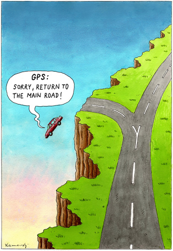 Cartoon: GPS... (medium) by marian kamensky tagged black,humor,jps,navigation,satelite,on,the,road,navigation,auto,gps,orientierung,unfall