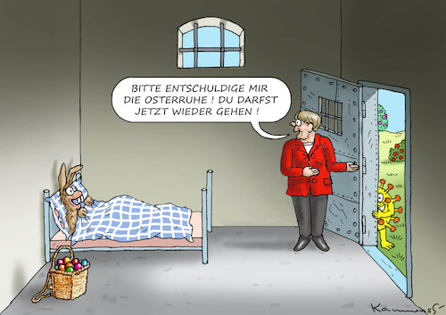 Cartoon: HASE WIRD FREIGELASSEN (medium) by marian kamensky tagged biontech,pfizer,impfung,corona,rosenmontag,eu,english,lockdown,ostern,ursula,von,der,leyen,biontech,pfizer,impfung,corona,rosenmontag,eu,english,lockdown,ostern,ursula,von,der,leyen