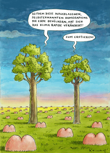 Cartoon: Homo Sapiens (medium) by marian kamensky tagged humor,baum,bäume,wald,natur,umwel,menschen,klima,klimawandel,globale erwärmung,wetter,luft,gase,gas,po,hintern,umweltschutz,globale,erwärmung
