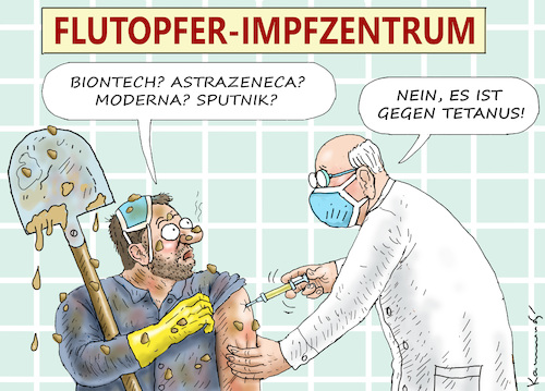Cartoon: IMPFZENTRUM FÜR FLUTOPFER (medium) by marian kamensky tagged impfzentrum,für,flutopfer,impfzentrum,für,flutopfer