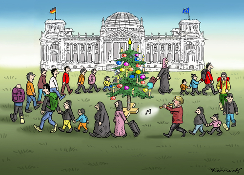 Cartoon: CHRISTBÄUME STATT SCHLAGBÄUME (medium) by marian kamensky tagged merkel,la,integration,integration,la,merkel