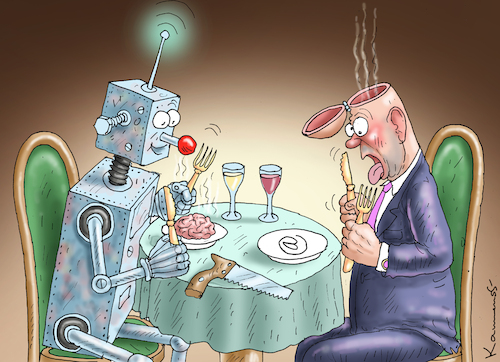 Cartoon: KI-DINNER (medium) by marian kamensky tagged schöne,neue,welt,ki,internet,schöne,neue,welt,ki,internet