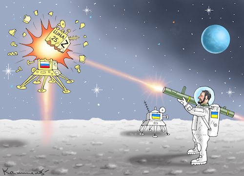 Cartoon: LUNA 25 ABGESCHOSSEN (medium) by marian kamensky tagged luna,25,abgeschossen,luna,25,abgeschossen