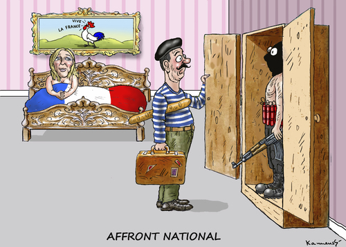 Cartoon: AFFRONT NATIONAL (medium) by marian kamensky tagged frankreich,wahlen,pen,le,marine,paris,in,terroranschlag,obama,trifft,hollande,hollande,trifft,obama,terroranschlag,in,paris,marine,le,pen,wahlen,frankreich