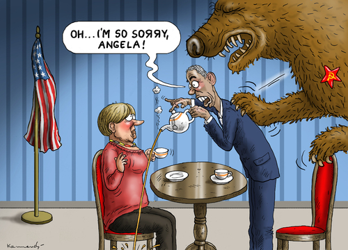 Cartoon: Merkel in Amerika (medium) by marian kamensky tagged angela,merkel,in,amerika,barack,obama,putin,russland,ukraine,angela,merkel,in,amerika,barack,obama,putin,russland,ukraine