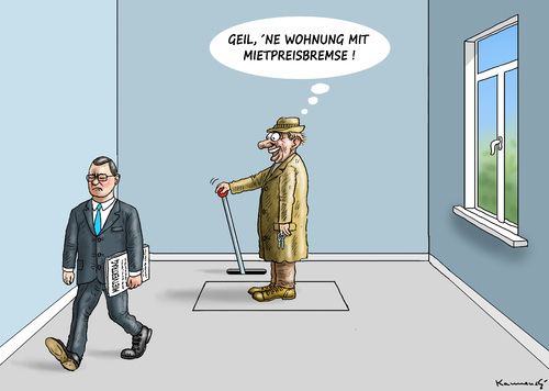 Cartoon: MIETPREISBREMSE (medium) by marian kamensky tagged mietpreisbremse,maklergebühren,wohnungsmarkt,mietpreisbremse,maklergebühren,wohnungsmarkt