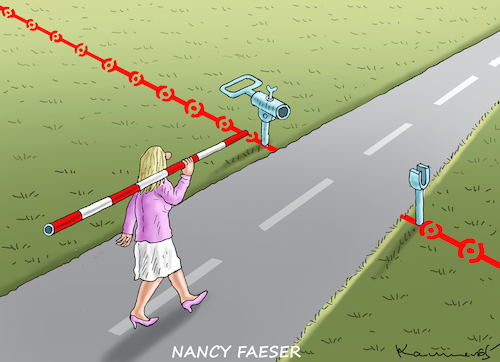 Cartoon: NANCY FAESER MIT SCHLAGBAUM (medium) by marian kamensky tagged nancy,faeser,mit,schlagbaum,grenzkontrollen,nancy,faeser,mit,schlagbaum,grenzkontrollen