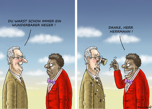 Cartoon: NEGERKUSS (medium) by marian kamensky tagged hart,aber,fair,plassberg,herrmann,roberto,blanco,hart,aber,fair,plassberg,herrmann,roberto,blanco