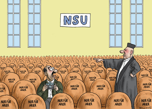 Cartoon: NSU Prozess (medium) by marian kamensky tagged zeitung,hüryiet,rechtsterror,müncher,prozess,nsu,nsu,prozess,müncher,rechtsterror,hüryiet,zeitung