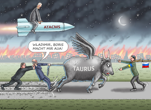 Cartoon: OLAF RUFT UM HILFE (medium) by marian kamensky tagged taurus,olaf,atacms,putin,biden,ukraine,infrastruktur,pistorius,taurus,olaf,atacms,putin,biden,ukraine,infrastruktur,pistorius