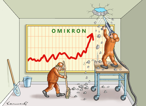 Cartoon: OMIKRON BAUSTELLE (medium) by marian kamensky tagged curevac,testzentren,corona,impfung,pandemie,booster,omikron,impfpflicht,curevac,testzentren,corona,impfung,pandemie,booster,omikron,impfpflicht