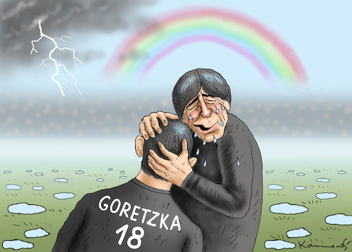 Cartoon: PATHOS DER THEATRALISCHEN EM (medium) by marian kamensky tagged ungarn,deutschland,fussball,em,orban,goretzka,jogi,löw,regenbogenfarben,ungarn,deutschland,fussball,em,orban,goretzka,jogi,löw,regenbogenfarben