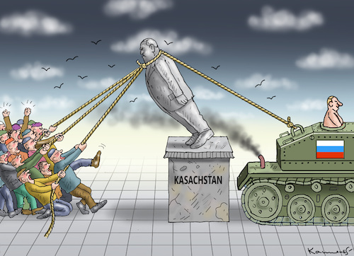 Cartoon: PUTIN RETTET KASACHSTAN (medium) by marian kamensky tagged putin,rettet,kasachstan,putin,rettet,kasachstan