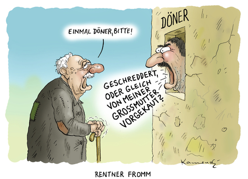 Cartoon: Rentner Fromm (medium) by marian kamensky tagged rentner,fromm,verfassungschutz,schreddereien,nazi,morde,männer,rentner,verfassungschutz,nazi,döner