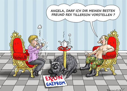 Cartoon: Rex Tillerson (medium) by marian kamensky tagged rex,tillerson,putin,merkel,gazprom,exxon,trump,rex,tillerson,putin,merkel,gazprom,exxon,trump