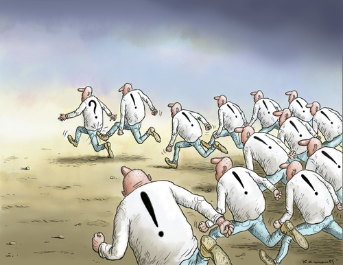 Cartoon: Running (medium) by marian kamensky tagged humor,illustration,fragezeichen,ausrufezeichen,satzzeichen