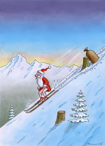 Cartoon: Santa Sack (medium) by marian kamensky tagged humor,weihnachten,weihnachtsmann,ski,sport,fitness,geschenke,unglück,unfall