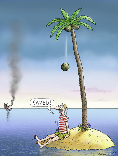 Cartoon: Saved! (medium) by marian kamensky tagged schwarzer,humor,island,letzter,wille,reue
