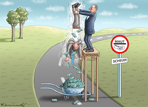 Cartoon: SCHEUER MAUT-SCHULDEN (medium) by marian kamensky tagged scheuer,mautschulden,wissing,scheuer,mautschulden,wissing