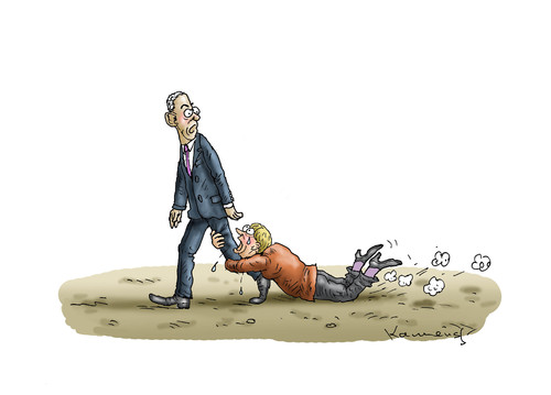 Cartoon: SCHWERER ABSCHIED (medium) by marian kamensky tagged merkel,obama,abschiedsbesuch,merkel,obama,abschiedsbesuch
