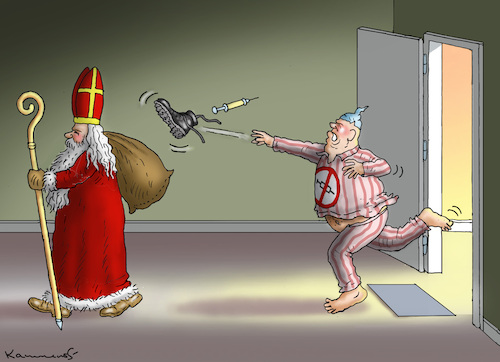 Cartoon: SCHWURBLERSCHOCK WEGEN NIKOLAUS (medium) by marian kamensky tagged curevac,testzentren,corona,impfung,pandemie,booster,omikron,impfpflicht,curevac,testzentren,corona,impfung,pandemie,booster,omikron,impfpflicht