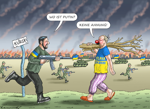 Cartoon: SELENSKYJ TRIFFT PUTIN (medium) by marian kamensky tagged selenskyj,trifft,putin,kursk,selenskyj,trifft,putin,kursk